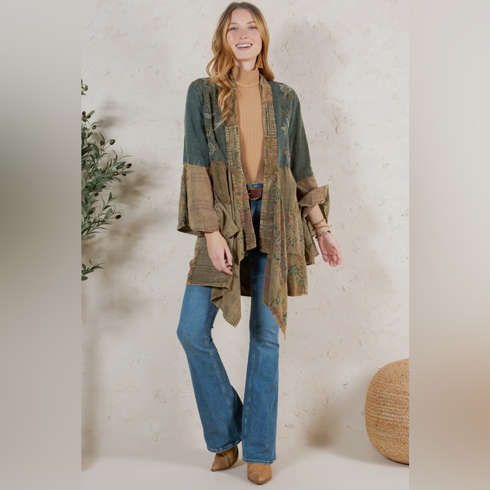 Young Threads Artisan Boho Patchwork Denim Cotton Kimono - Picture 2 of 6